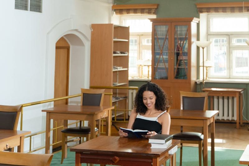 Student in a library